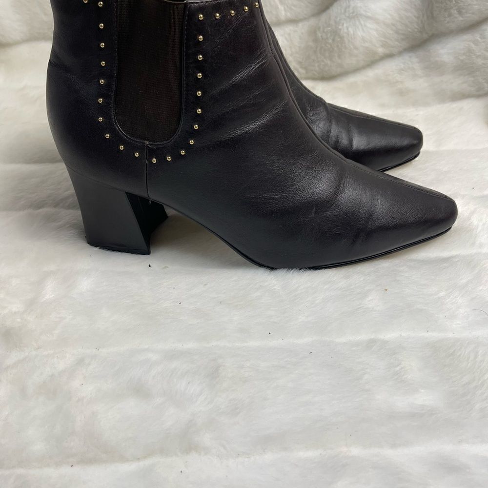 Stefani leather dark brown ankle boots slip on gold tone studs accent si… - Picture 9 of 9